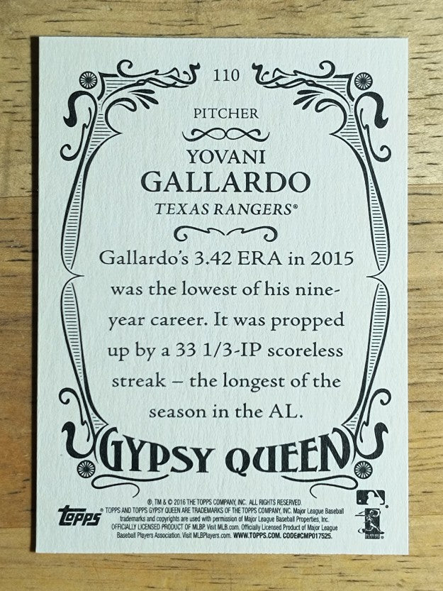 2016 Topps Gypsy Queen #110 Yovani Gallardo