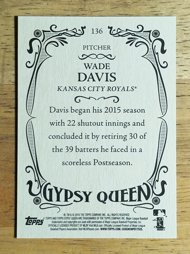 2016 Topps Gypsy Queen #136A Wade Davis/Blue jersey