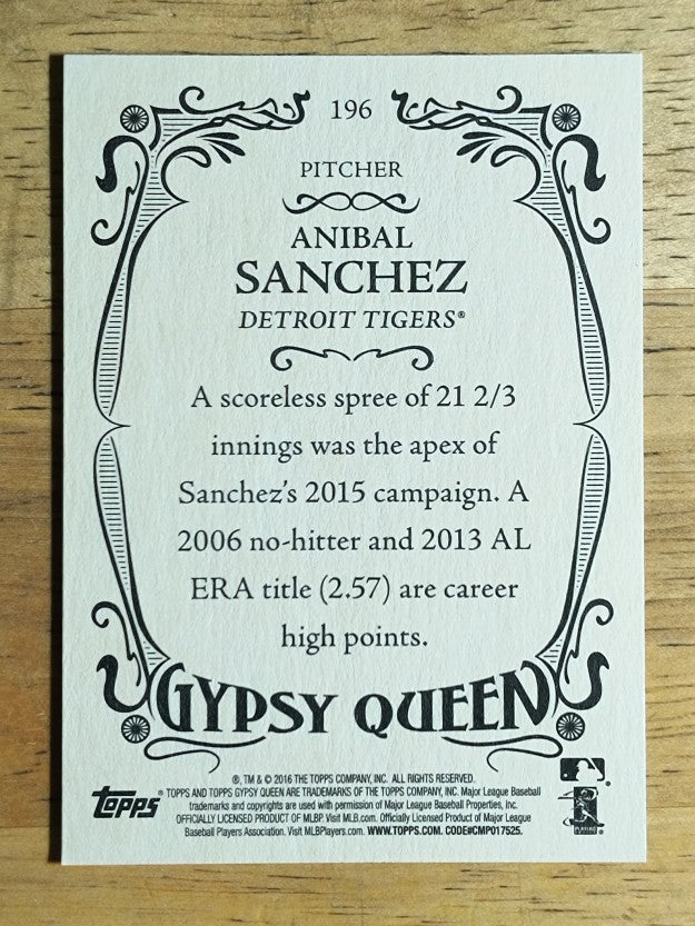 2016 Topps Gypsy Queen #196 Anibal Sanchez
