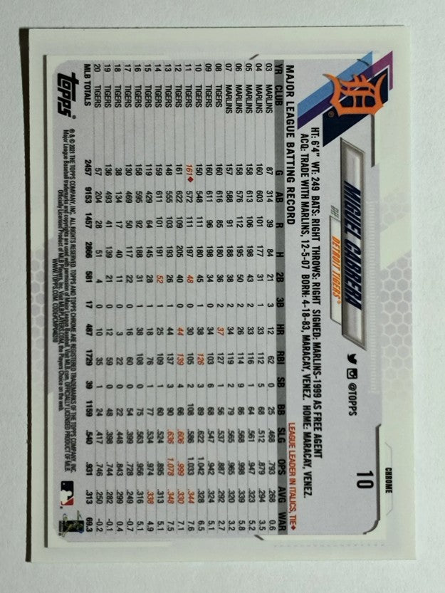2021 Topps Chrome #10 Miguel Cabrera
