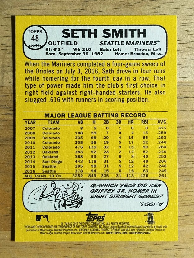 2017 Topps Heritage #48 Seth Smith