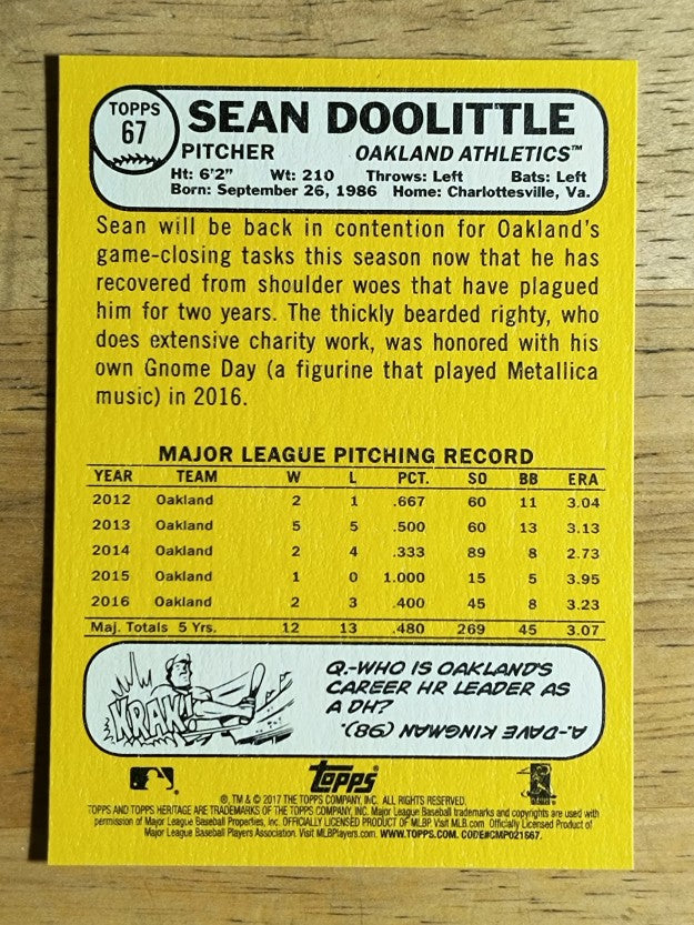 2017 Topps Heritage #67 Sean Doolittle