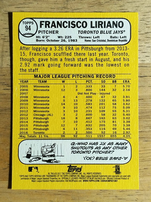 2017 Topps Heritage #94 Francisco Liriano