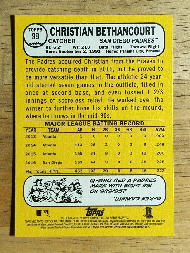 2017 Topps Heritage #99 Christian Bethancourt