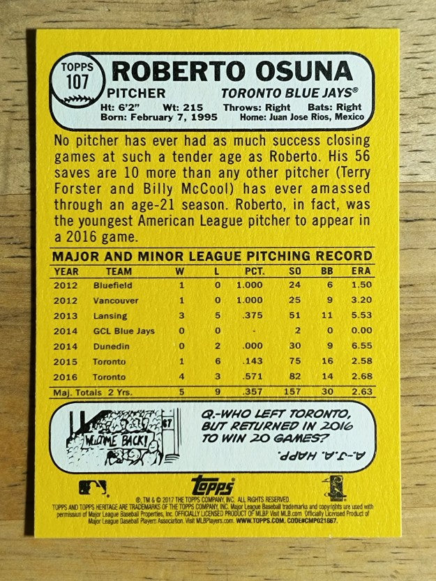 2017 Topps Heritage #107 Roberto Osuna
