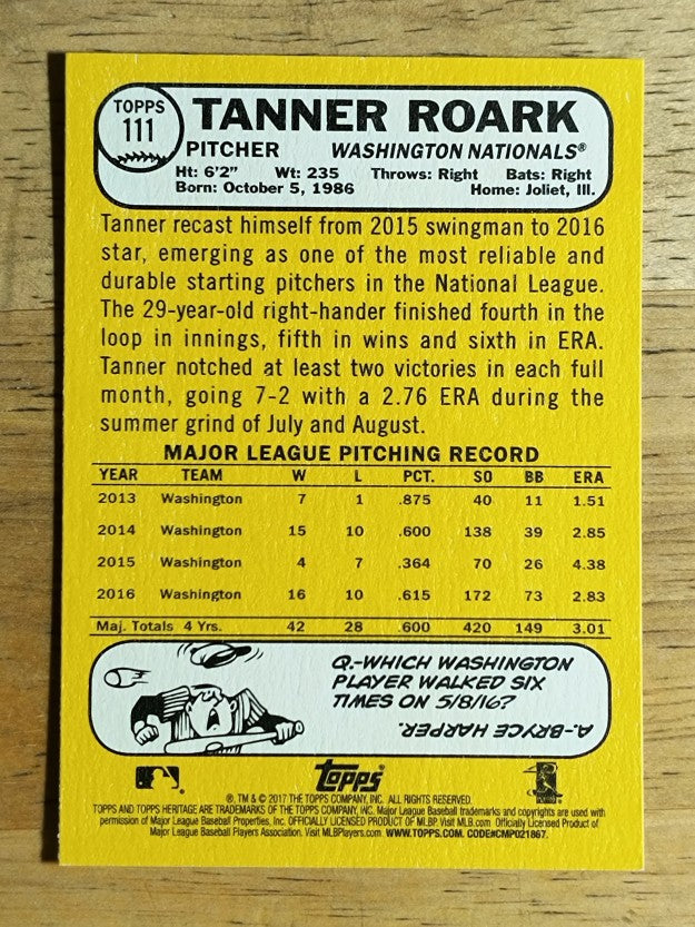 2017 Topps Heritage #111 Tanner Roark