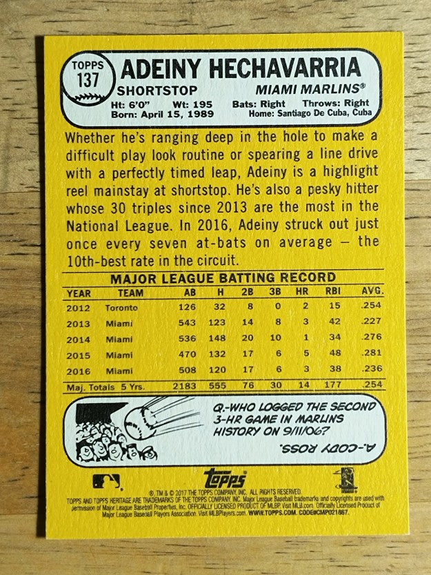 2017 Topps Heritage #137 Adeiny Hechavarria