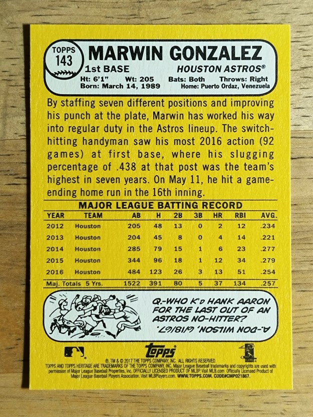 2017 Topps Heritage #143 Marwin Gonzalez