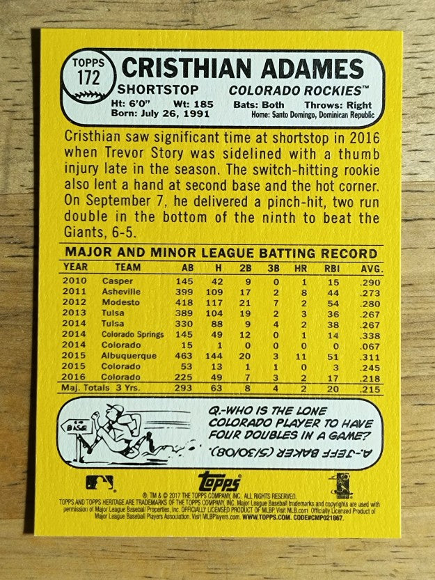 2017 Topps Heritage #172 Cristhian Adames