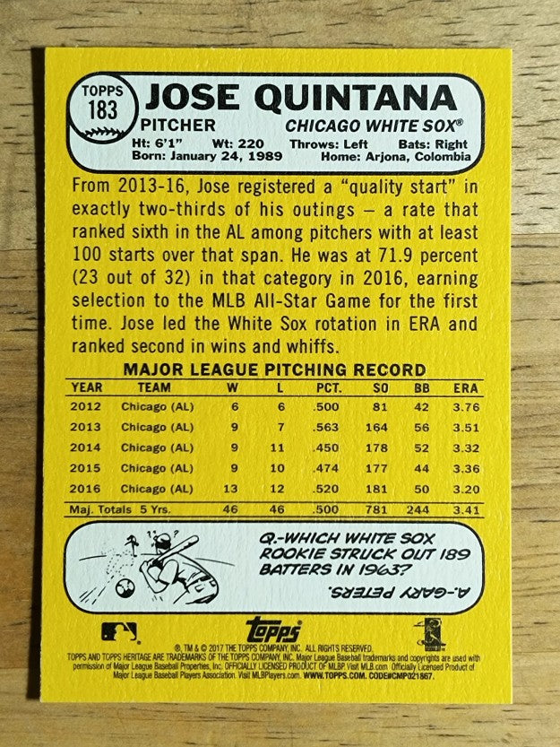 2017 Topps Heritage #183 Jose Quintana