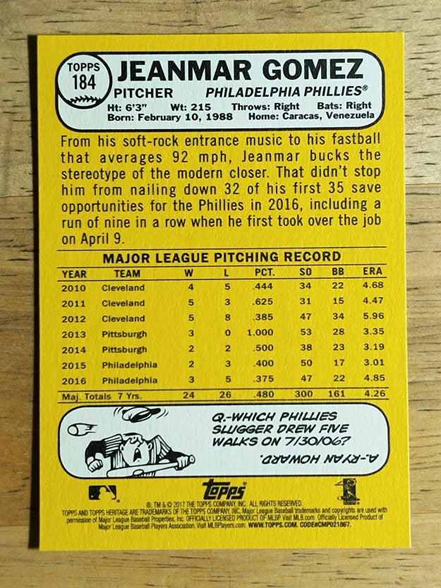2017 Topps Heritage #184 Jeanmar Gomez