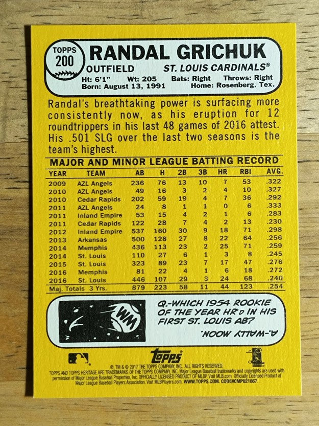 2017 Topps Heritage #200 Randal Grichuk