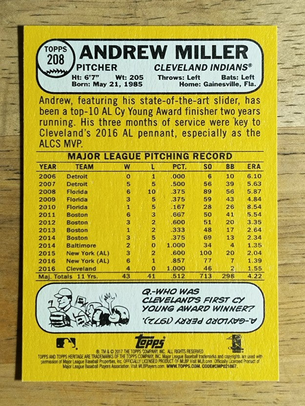 2017 Topps Heritage #208 Andrew Miller
