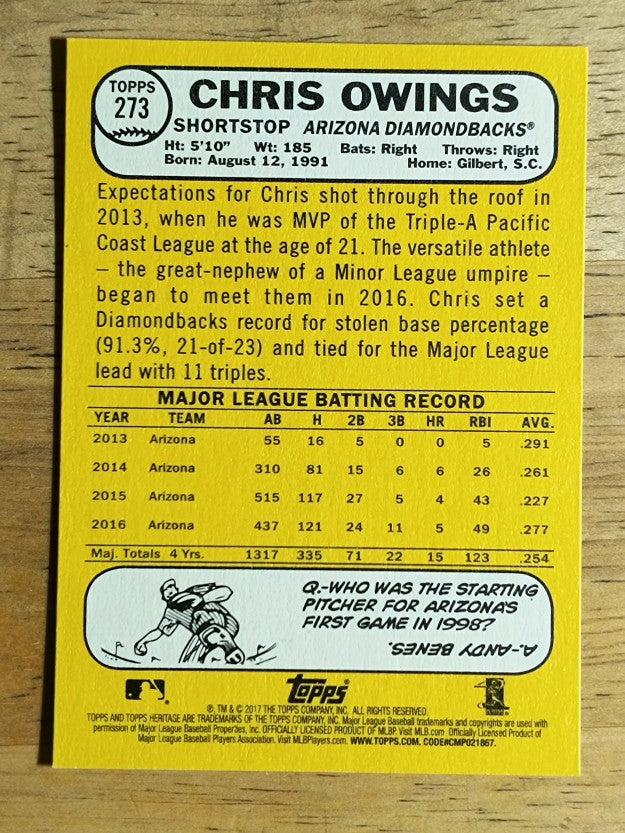 2017 Topps Heritage #273 Chris Owings