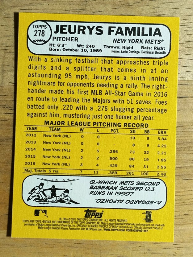 2017 Topps Heritage #278 Jeurys Familia