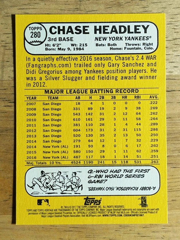 2017 Topps Heritage #280 Chase Headley