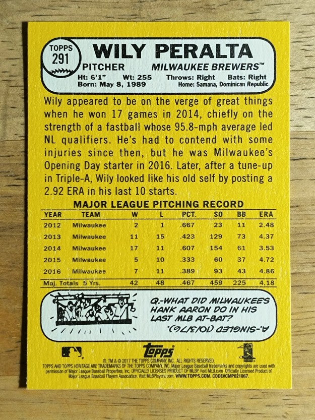 2017 Topps Heritage #291 Wily Peralta