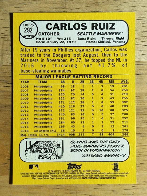 2017 Topps Heritage #292 Carlos Ruiz