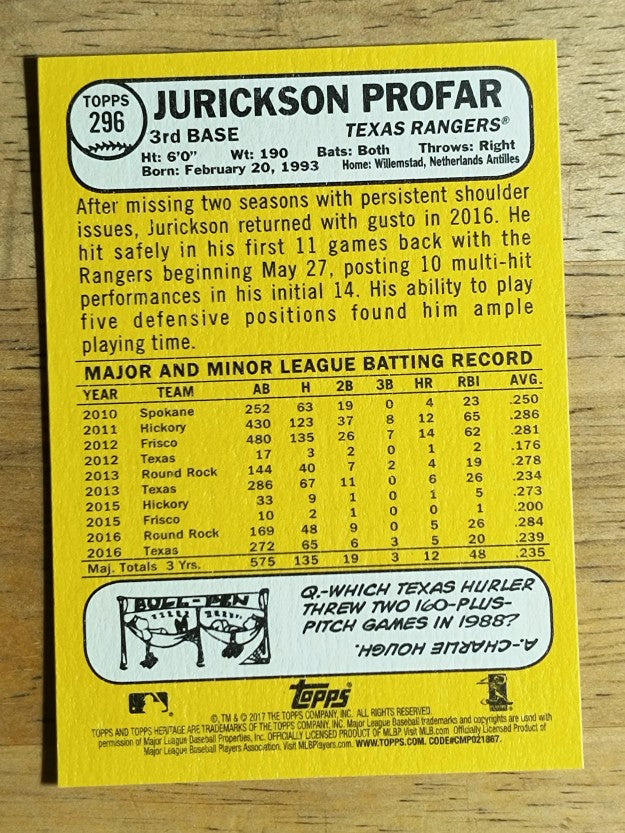 2017 Topps Heritage #296 Jurickson Profar
