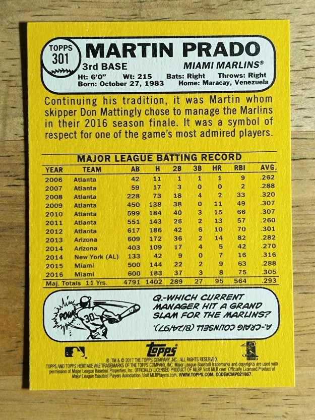 2017 Topps Heritage #301 Martin Prado