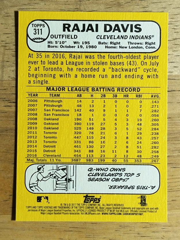 2017 Topps Heritage #311 Rajai Davis