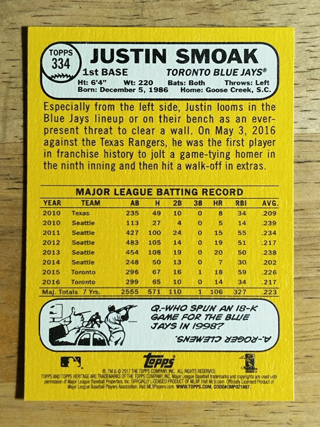 2017 Topps Heritage #334 Justin Smoak