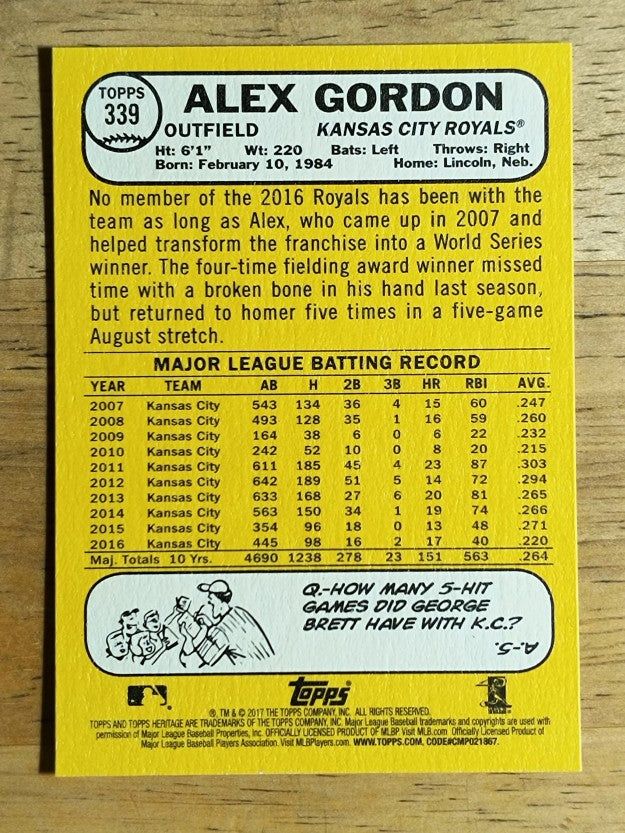 2017 Topps Heritage #339 Alex Gordon