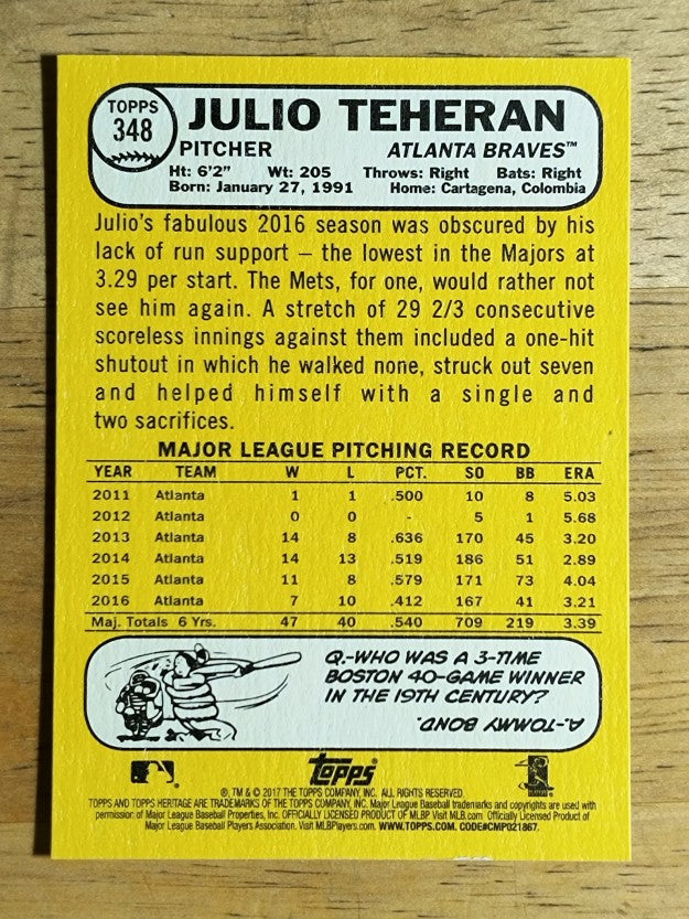 2017 Topps Heritage #348 Julio Teheran
