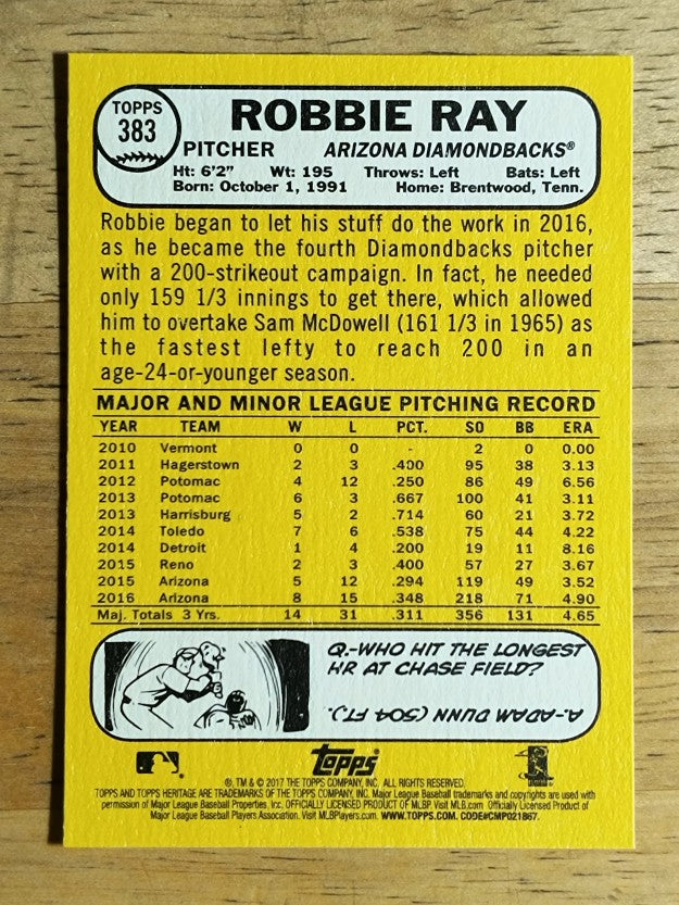 2017 Topps Heritage #383 Robbie Ray