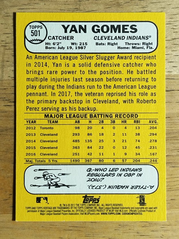 2017 Topps Heritage #501 Yan Gomes