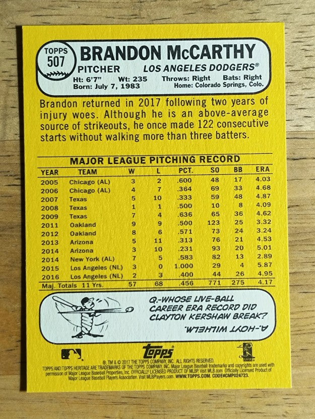 2017 Topps Heritage #507 Brandon McCarthy
