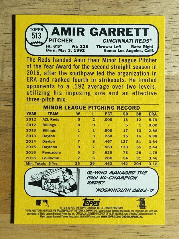 2017 Topps Heritage #513A Amir Garrett RC