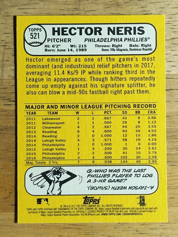 2017 Topps Heritage #521 Hector Neris