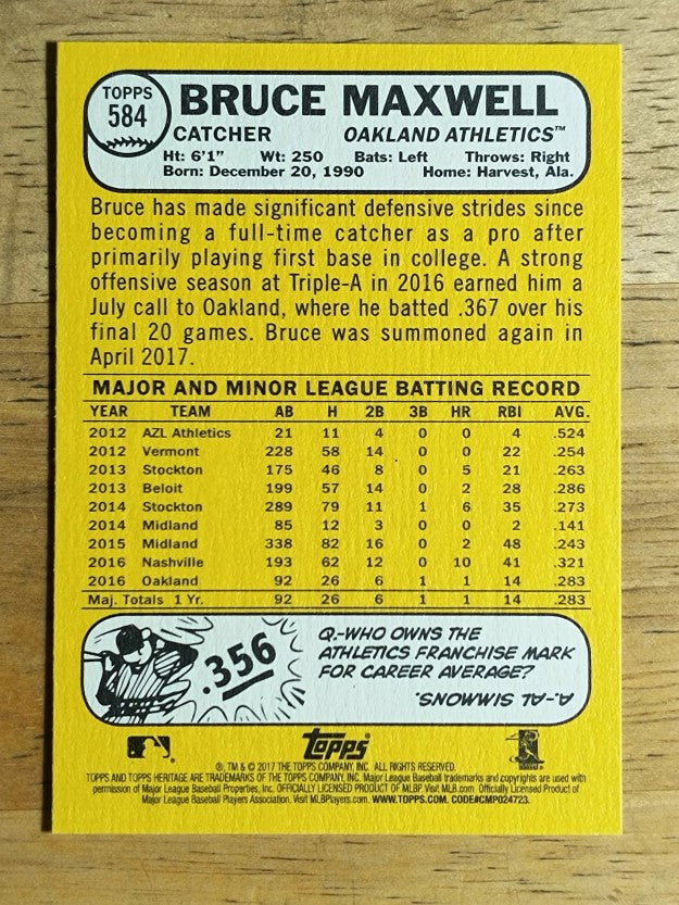 2017 Topps Heritage #584 Bruce Maxwell RC