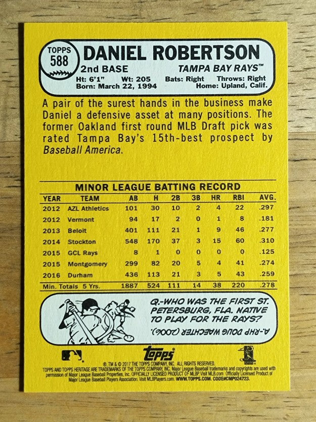 2017 Topps Heritage #588 Daniel Robertson RC