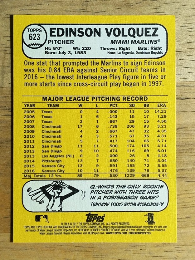 2017 Topps Heritage #623 Edinson Volquez