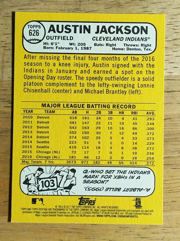2017 Topps Heritage #626 Austin Jackson