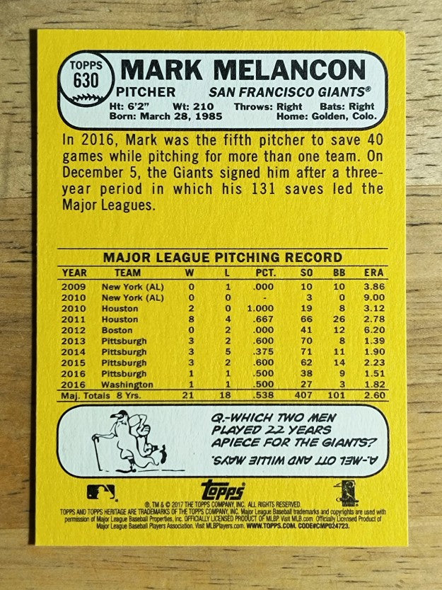 2017 Topps Heritage #630 Mark Melancon