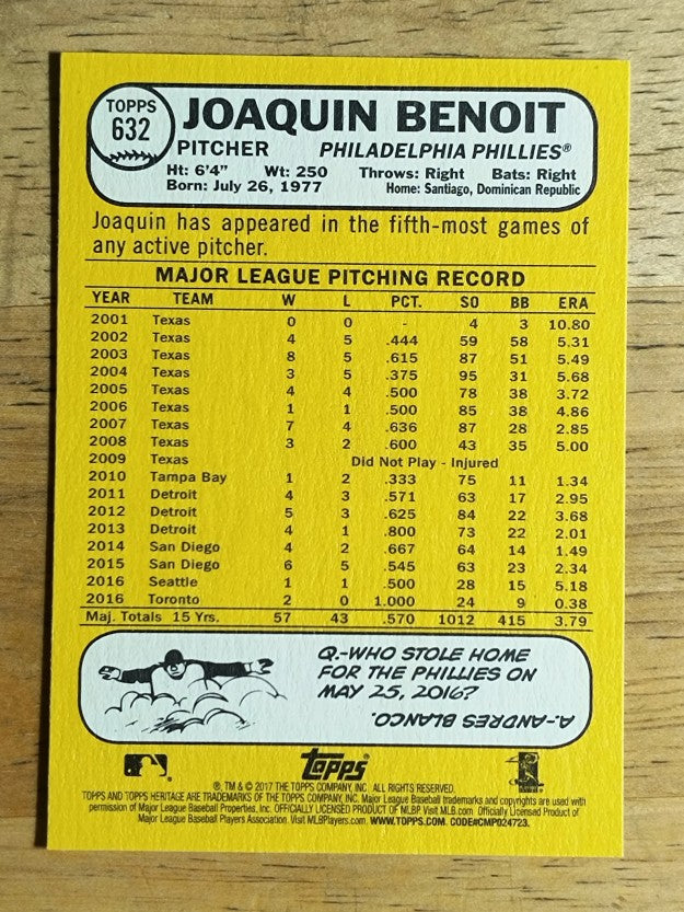 2017 Topps Heritage #632 Joaquin Benoit