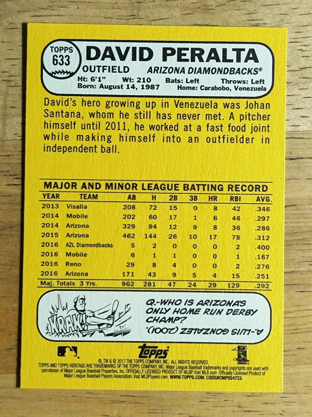 2017 Topps Heritage #633A David Peralta