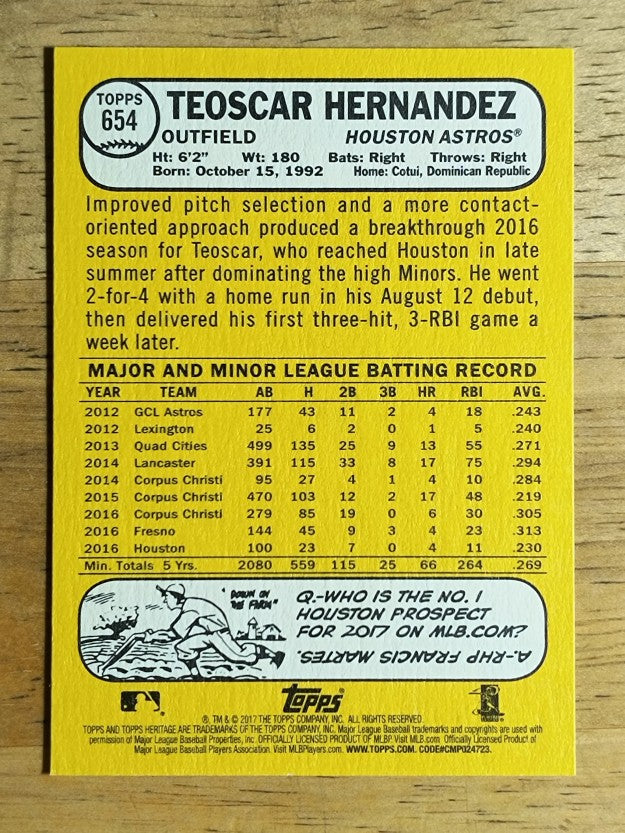 2017 Topps Heritage #654 Teoscar Hernandez RC