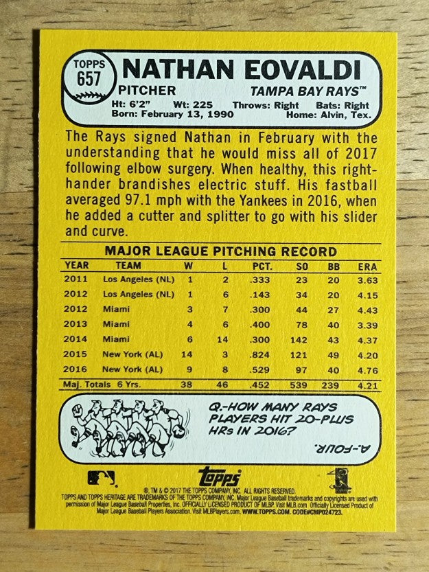 2017 Topps Heritage #657 Nathan Eovaldi