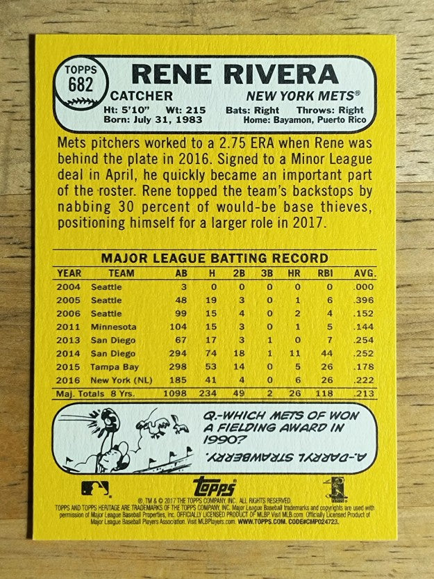 2017 Topps Heritage #682 Rene Rivera