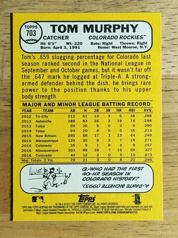 2017 Topps Heritage #703 Tom Murphy SP