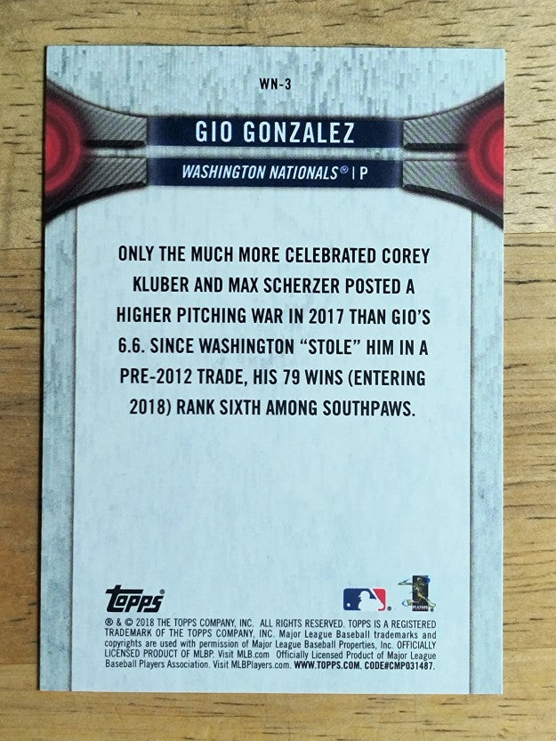 2018 Nationals Topps National Baseball Card Day #WN3 Gio Gonzalez