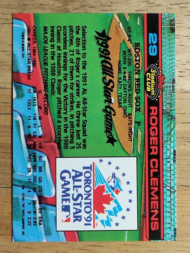 1992 Stadium Club Dome #29 Roger Clemens