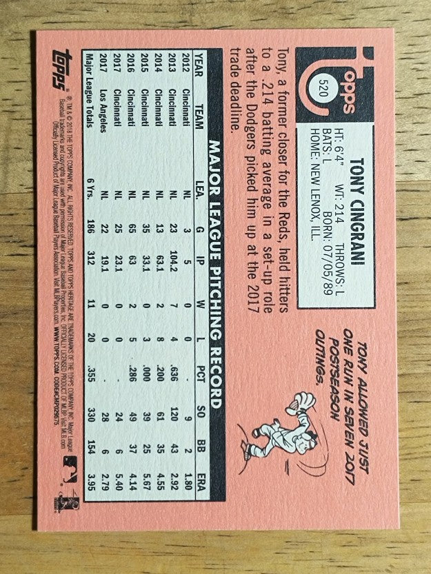 2018 Topps Heritage #520 Tony Cingrani