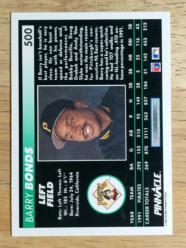 1992 Pinnacle #500 Barry Bonds