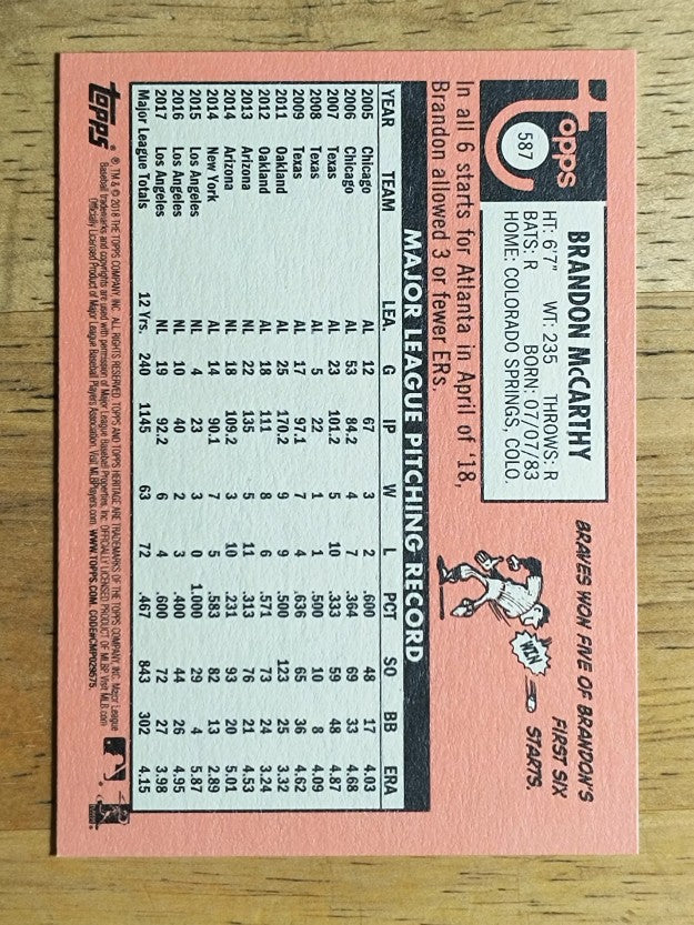 2018 Topps Heritage #587 Brandon McCarthy