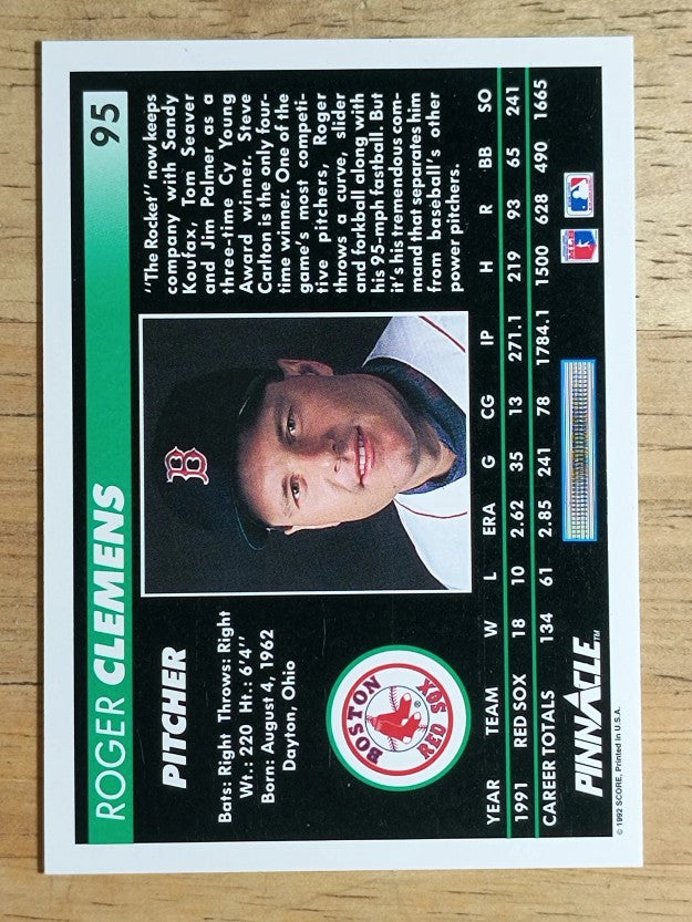 1992 Pinnacle #95 Roger Clemens